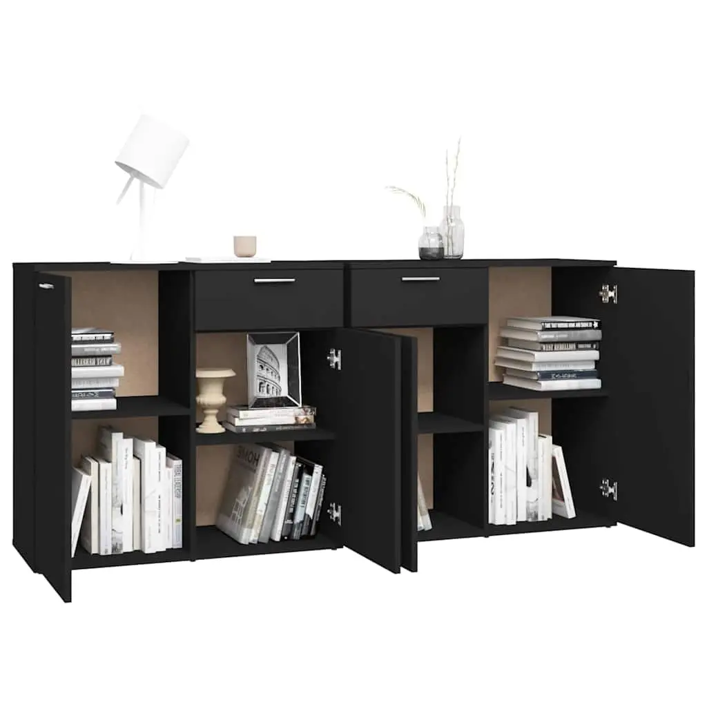 Sideboard Buffet Cabinet Black 160x36x75 cm 4 Door 2 Drawer Storage Unit