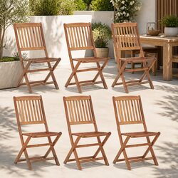 Versatile Acacia Wood Folding Chairs - Set of 6 for Outdoors