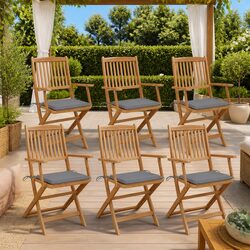 Folding Garden Chairs 6 pcs with Cushions Outdoor Patio Seating Grey