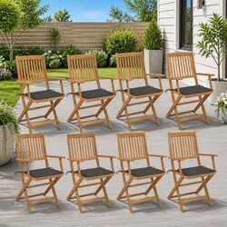 Folding Garden Chairs 8 Piece Set with Cushions Solid Wood Outdoor Patio Seating