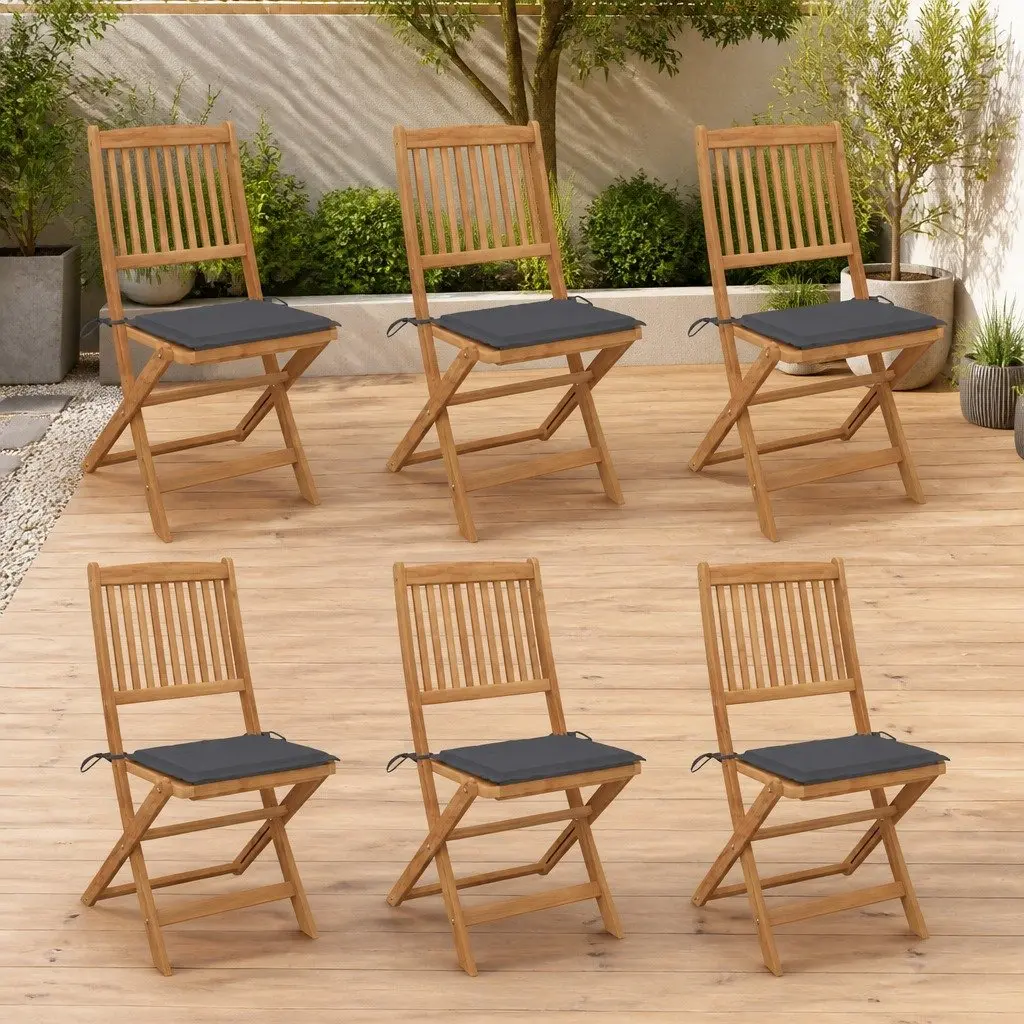 Folding Chairs Acacia Wood 6 Piece Outdoor Garden Patio Seating Set with Cushions Anthracite