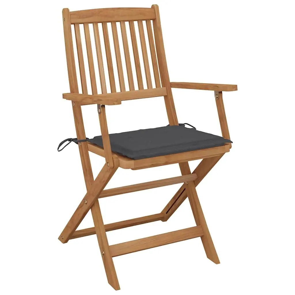 Folding Dining Chairs Set Acacia Wood 8 Pieces Anthracite with Cushions
