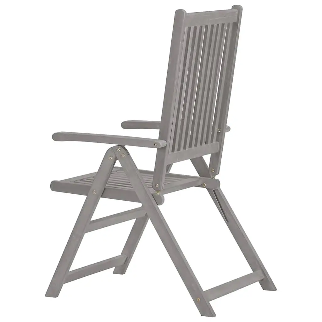 8 Piece Grey Wood Outdoor Reclining Armchairs Set Solid Acacia Adjustable Backrest