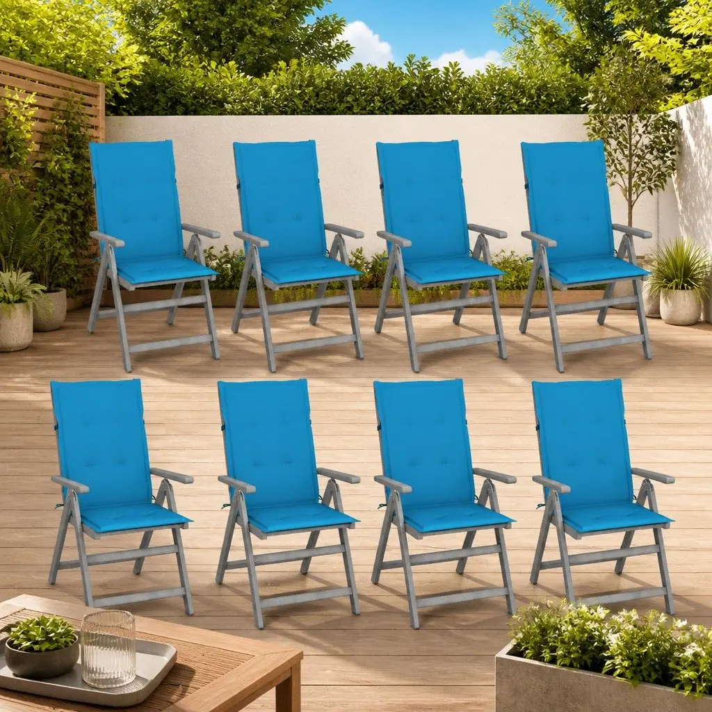 8 Piece Garden Reclining Chair Set Grey Wash Acacia Wood with Cushions