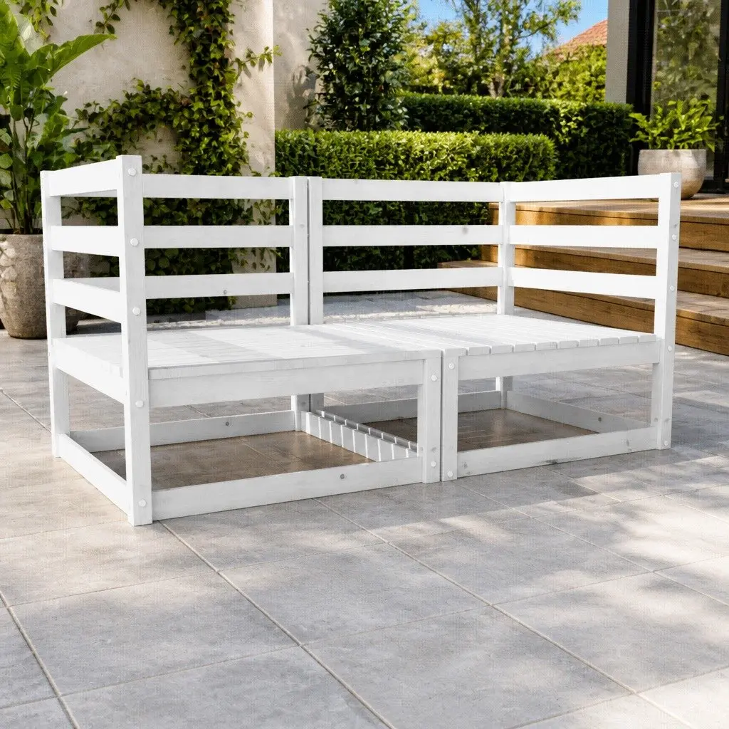 Outdoor 2-Seater Sofa Garden Patio Furniture Solid Wood Modular Lounge White