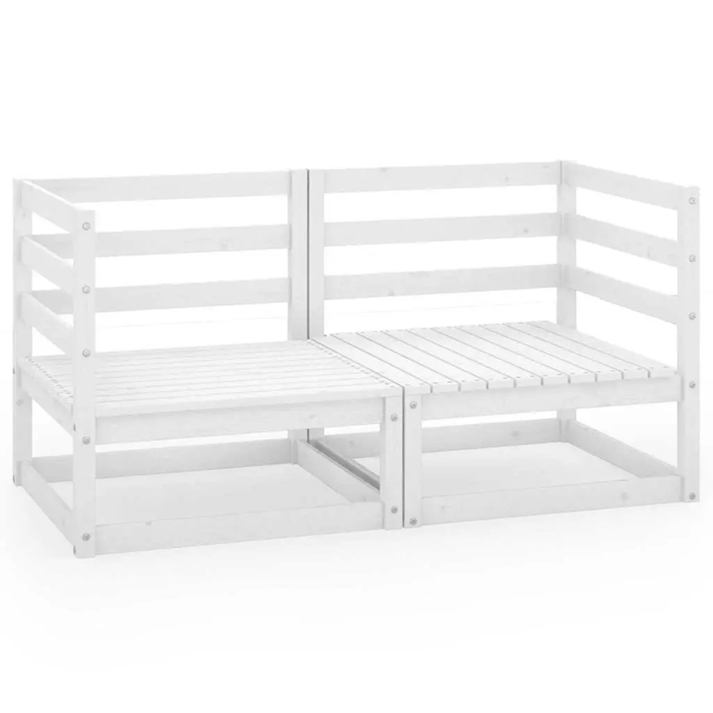 Modular Garden Lounge Sofa White Solid Pinewood Outdoor 2-Seater Furniture