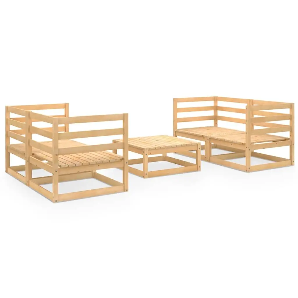 5 Piece Garden Lounge Set Solid Pinewood Modular Sectional Brown