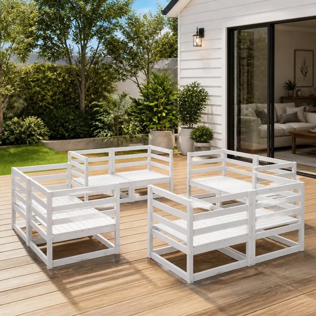 8 Piece Outdoor Modular Lounge Set White Solid Pinewood Garden Furniture