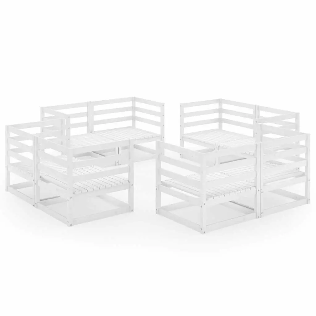 8 Piece Outdoor Modular Lounge Set White Solid Pinewood Garden Furniture