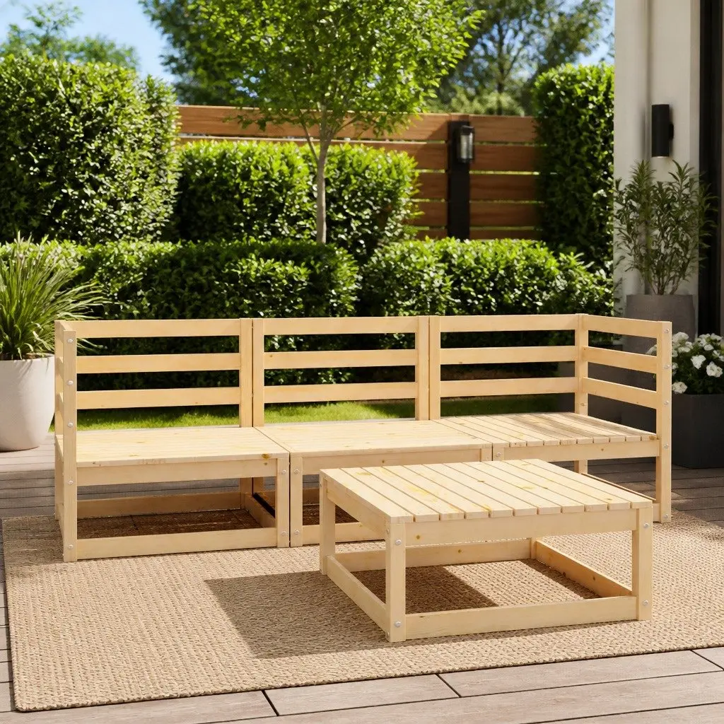 4 Piece Garden Lounge Set Solid Wood Modular Brown