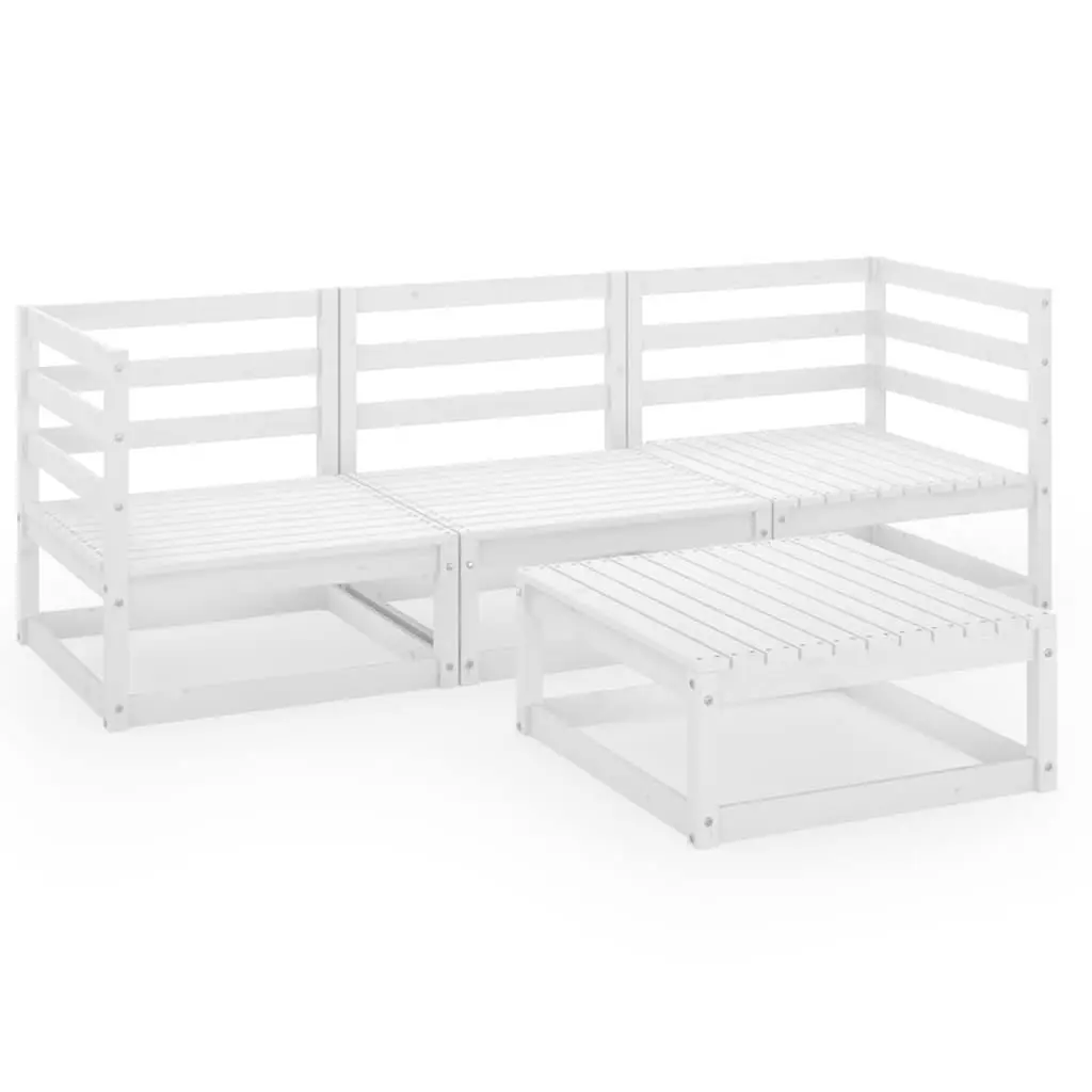 4 Piece Outdoor Lounge Set Solid Pinewood White Patio Sofa