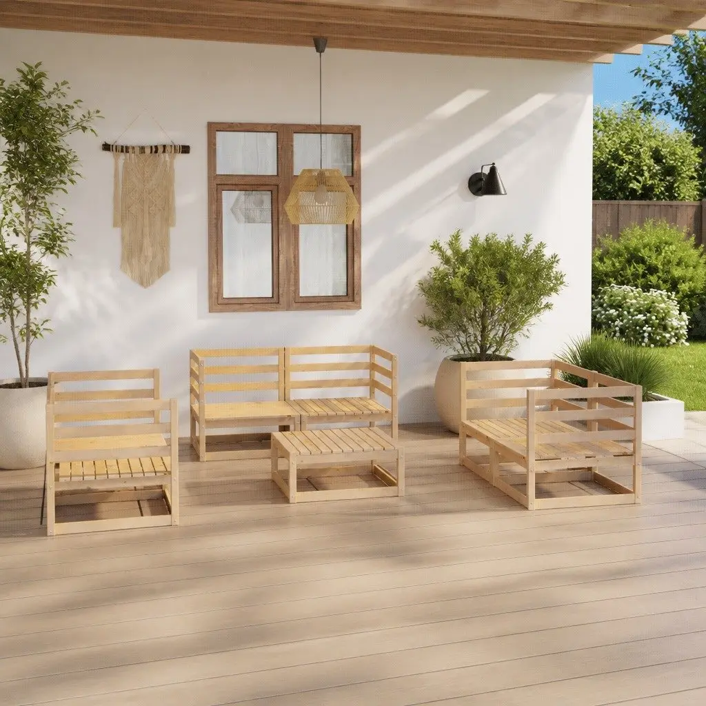 7 Piece Outdoor Modular Lounge Set Solid Pinewood Brown
