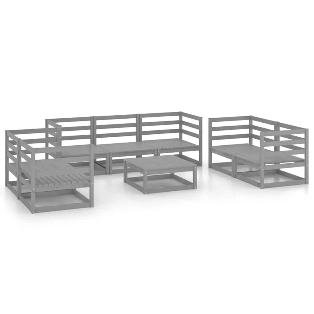 Garden Lounge Set Solid Pinewood 8 Piece Outdoor Furniture Grey Modular Patio