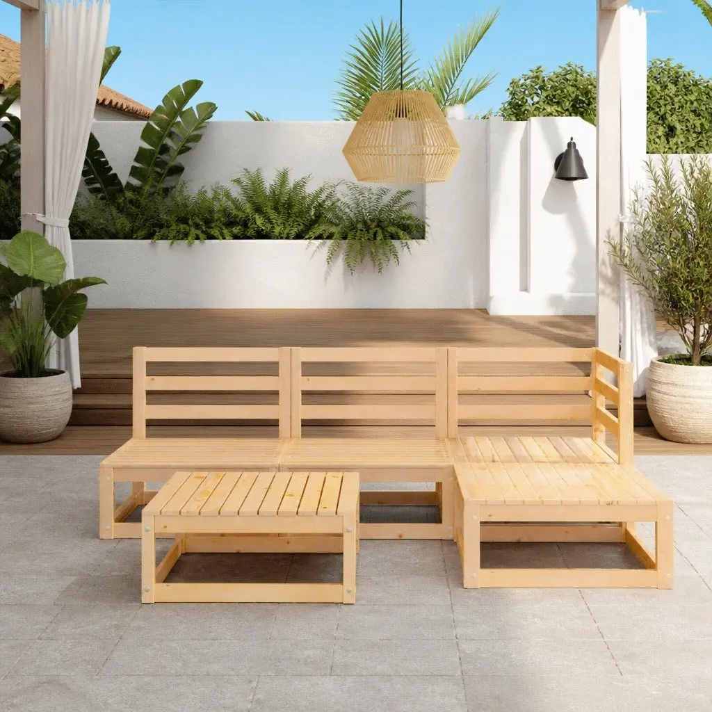 5 Piece Garden Lounge Set Solid Pinewood Modular Configuration Brown