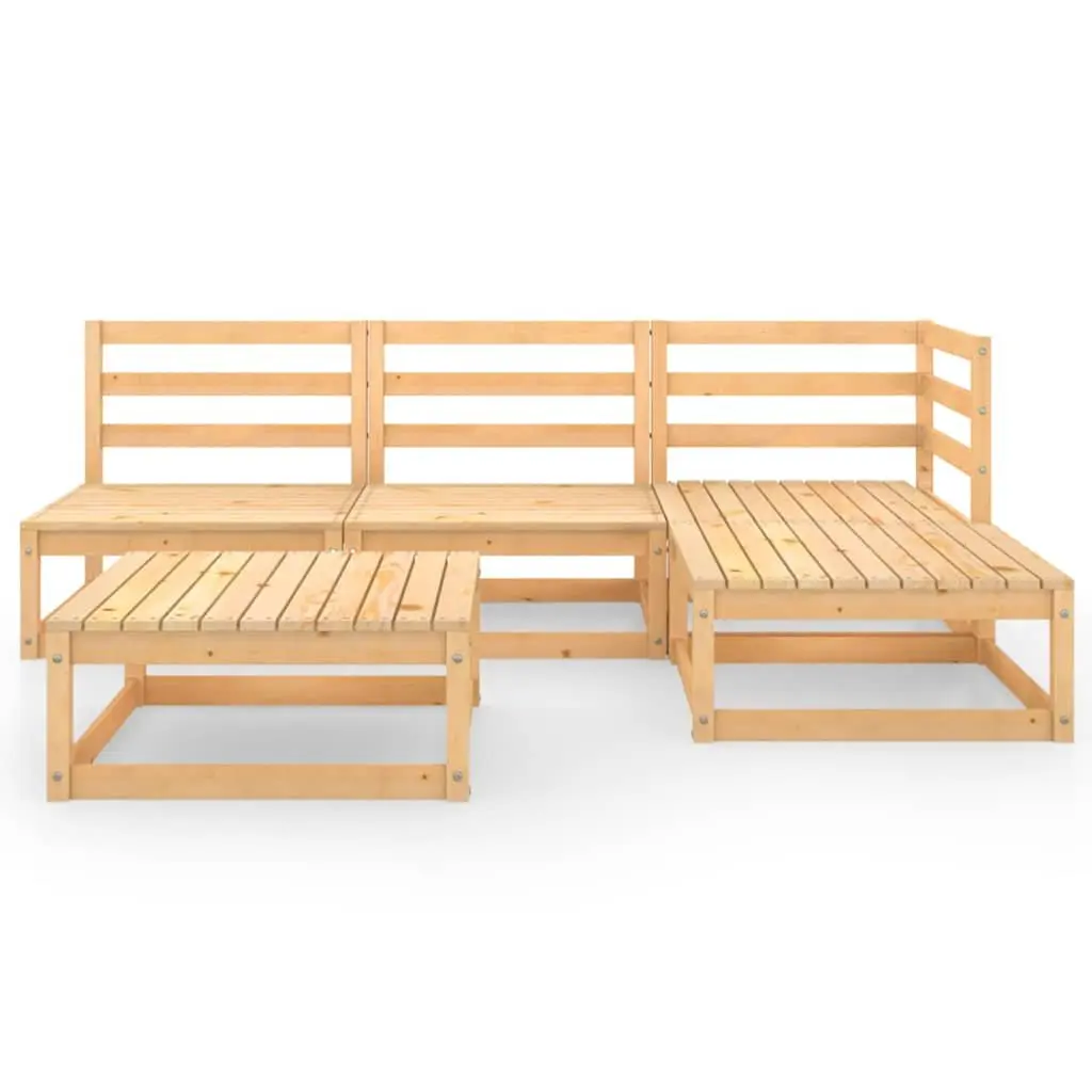 5 Piece Garden Lounge Set Solid Pinewood Modular Configuration Brown