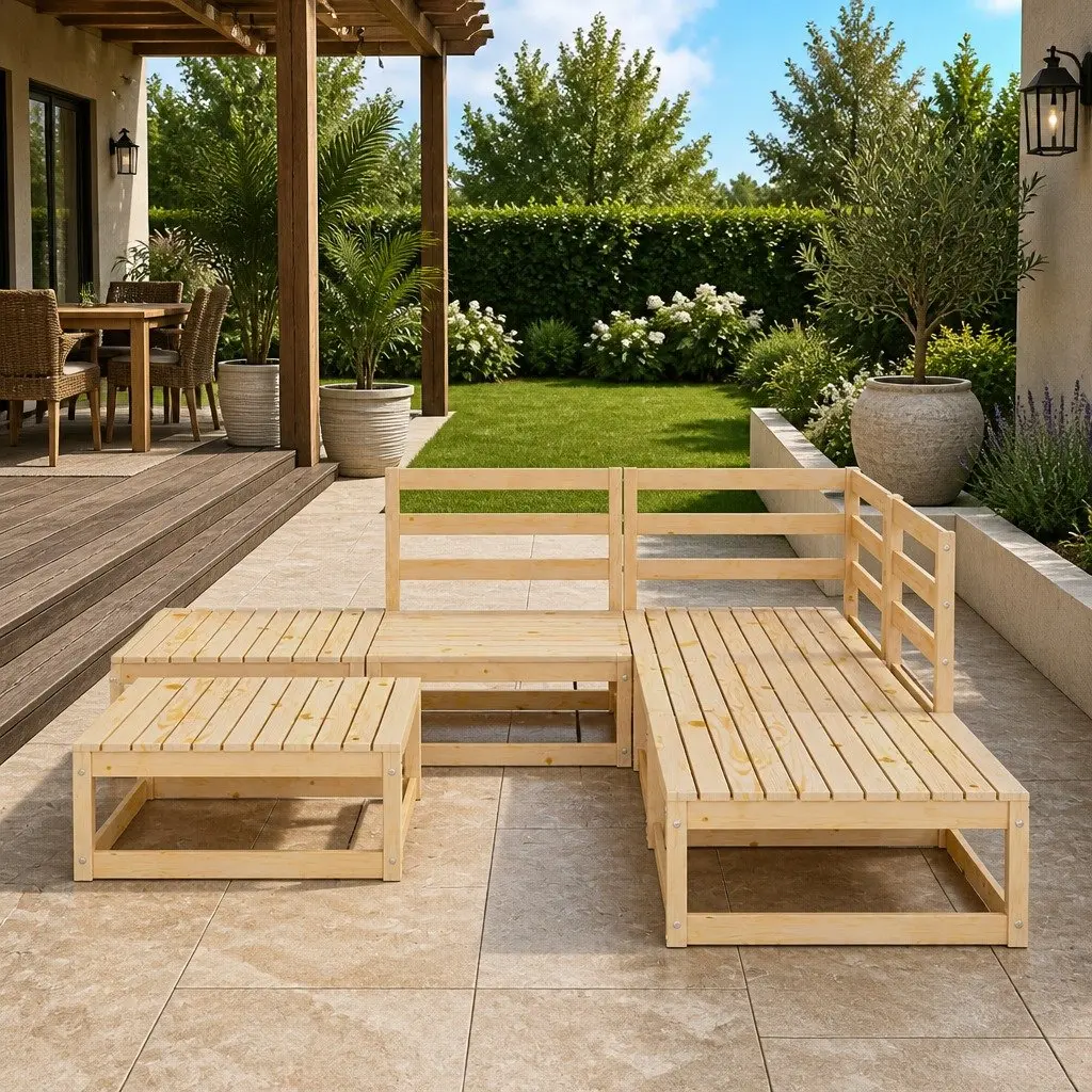 6 Piece Garden Lounge Set Solid Pinewood Brown Modular Outdoor Furniture