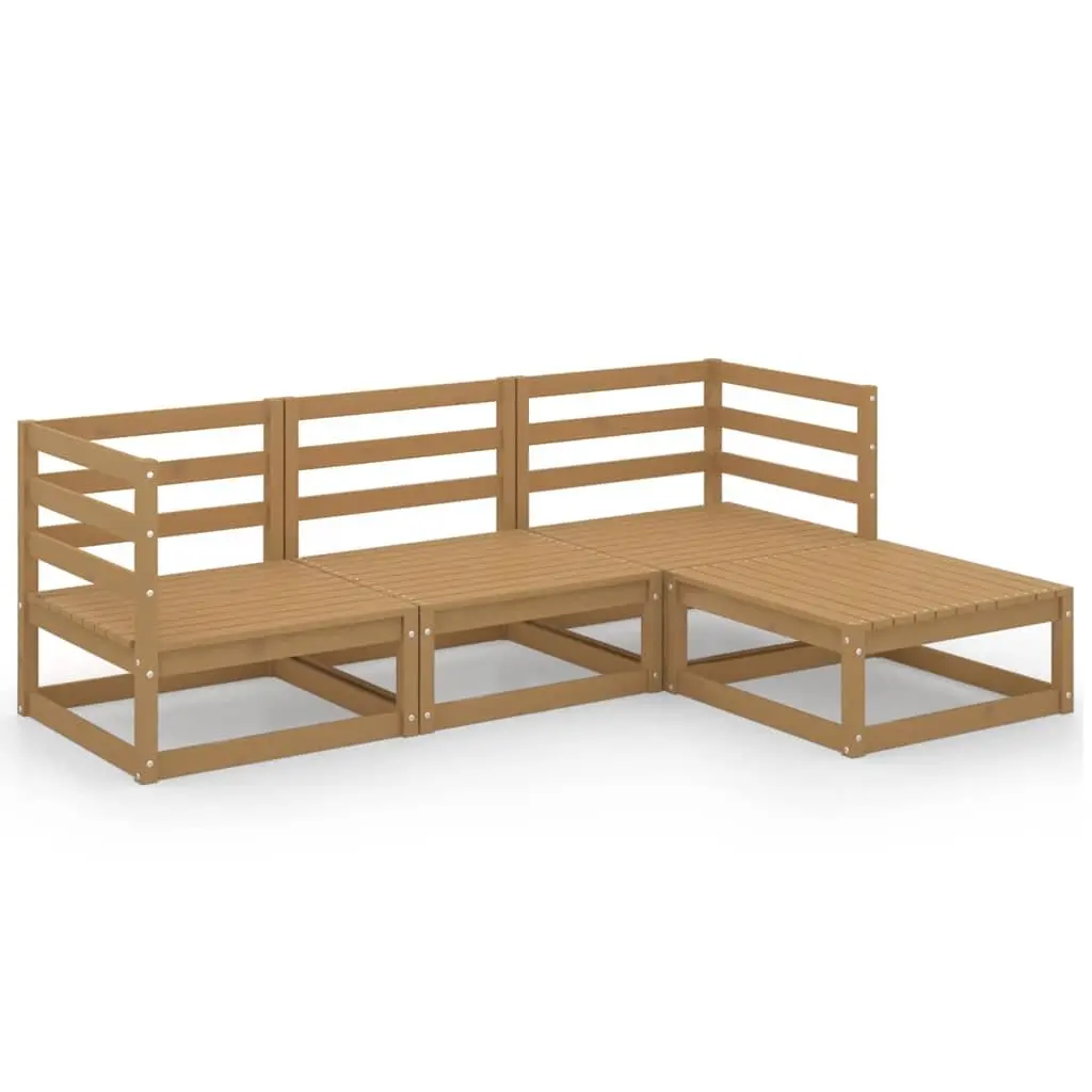 4 Piece Garden Lounge Set Solid Pinewood Brown Modular