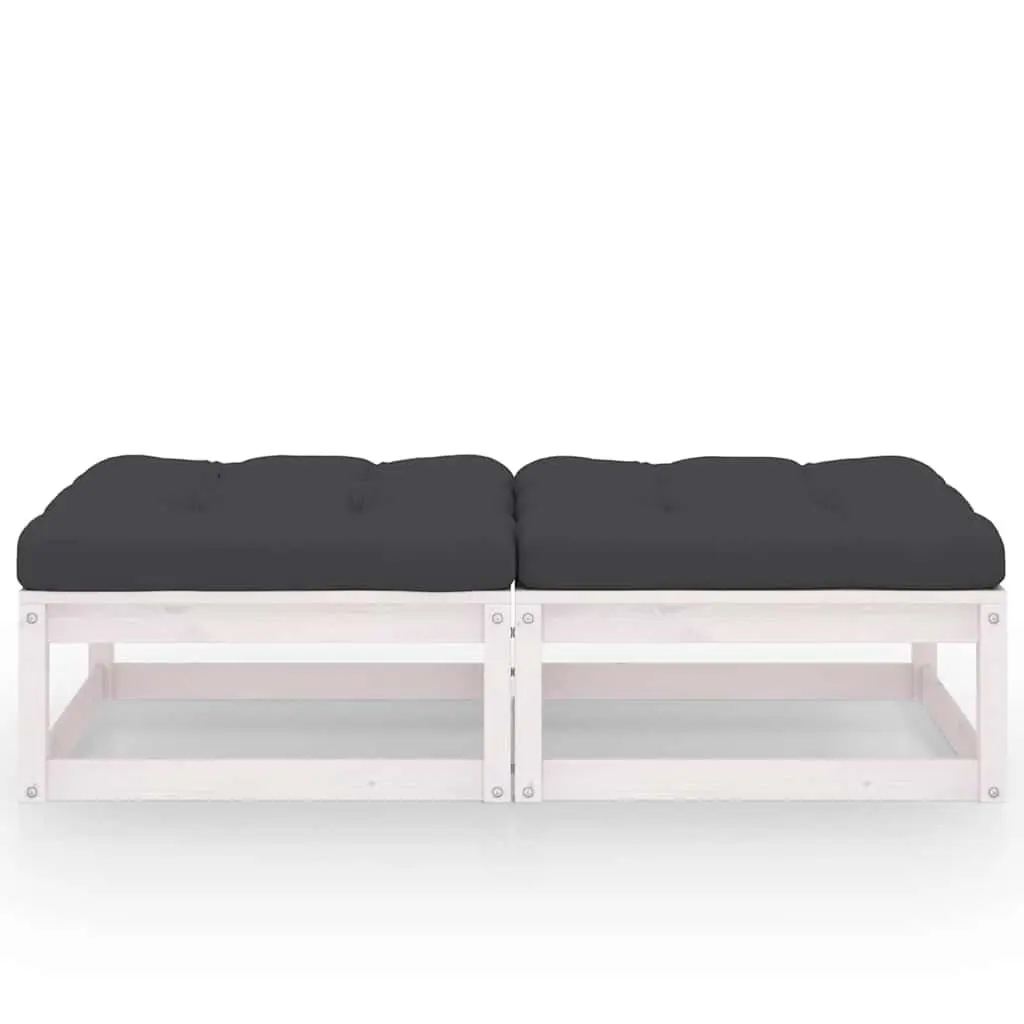 Garden Footstools Solid Pinewood 2 pcs White with Cushions Outdoor Seating