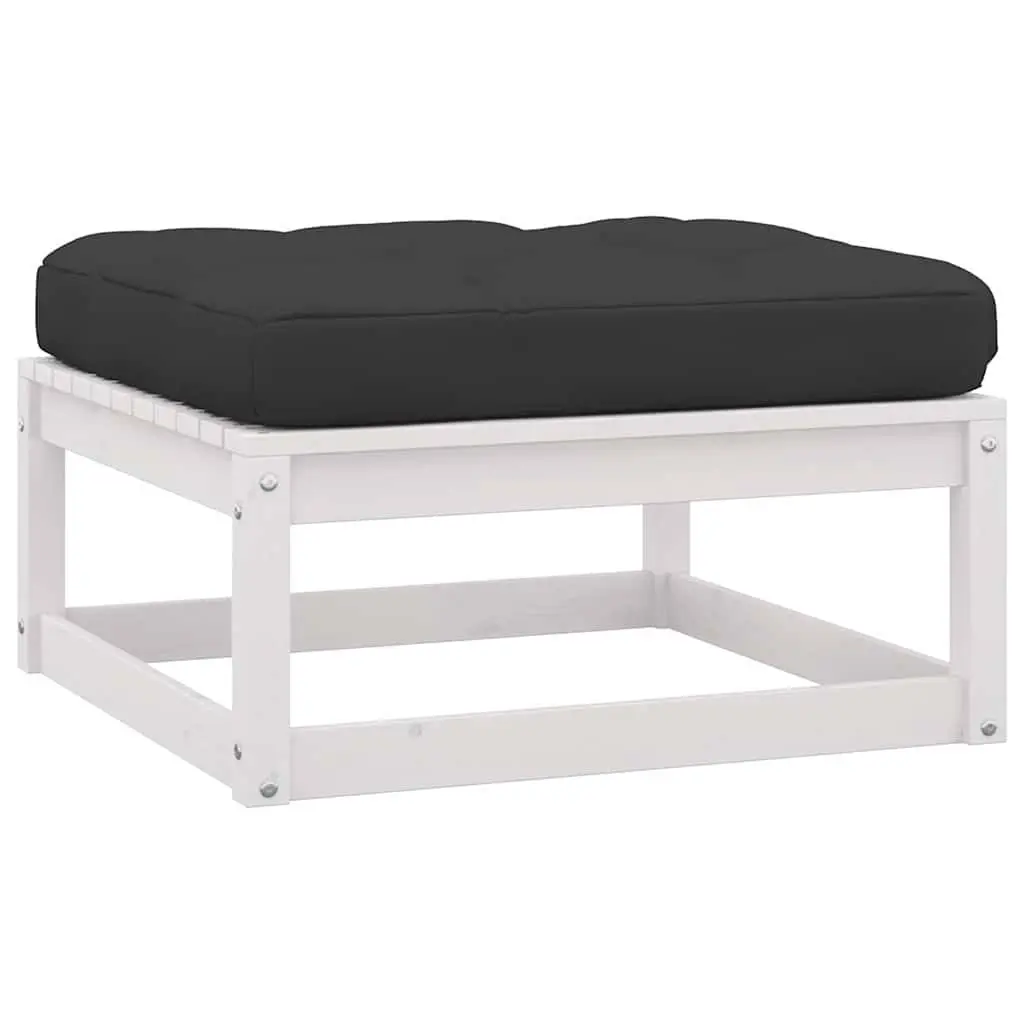 Garden Footstools Solid Pinewood 2 pcs White with Cushions Outdoor Seating
