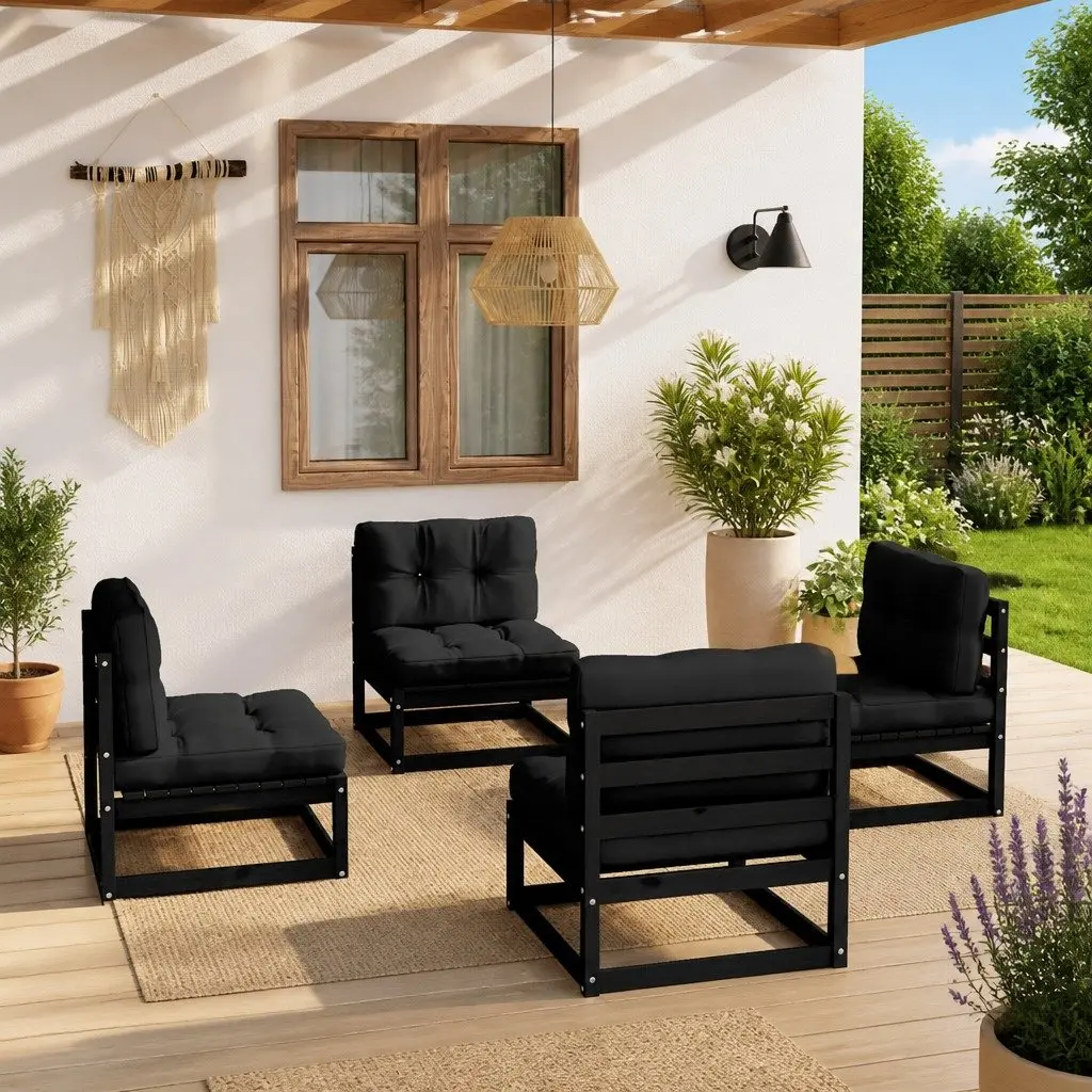 Garden Lounge Set 4 Piece with Cushions Solid Pinewood Outdoor Furniture Black
