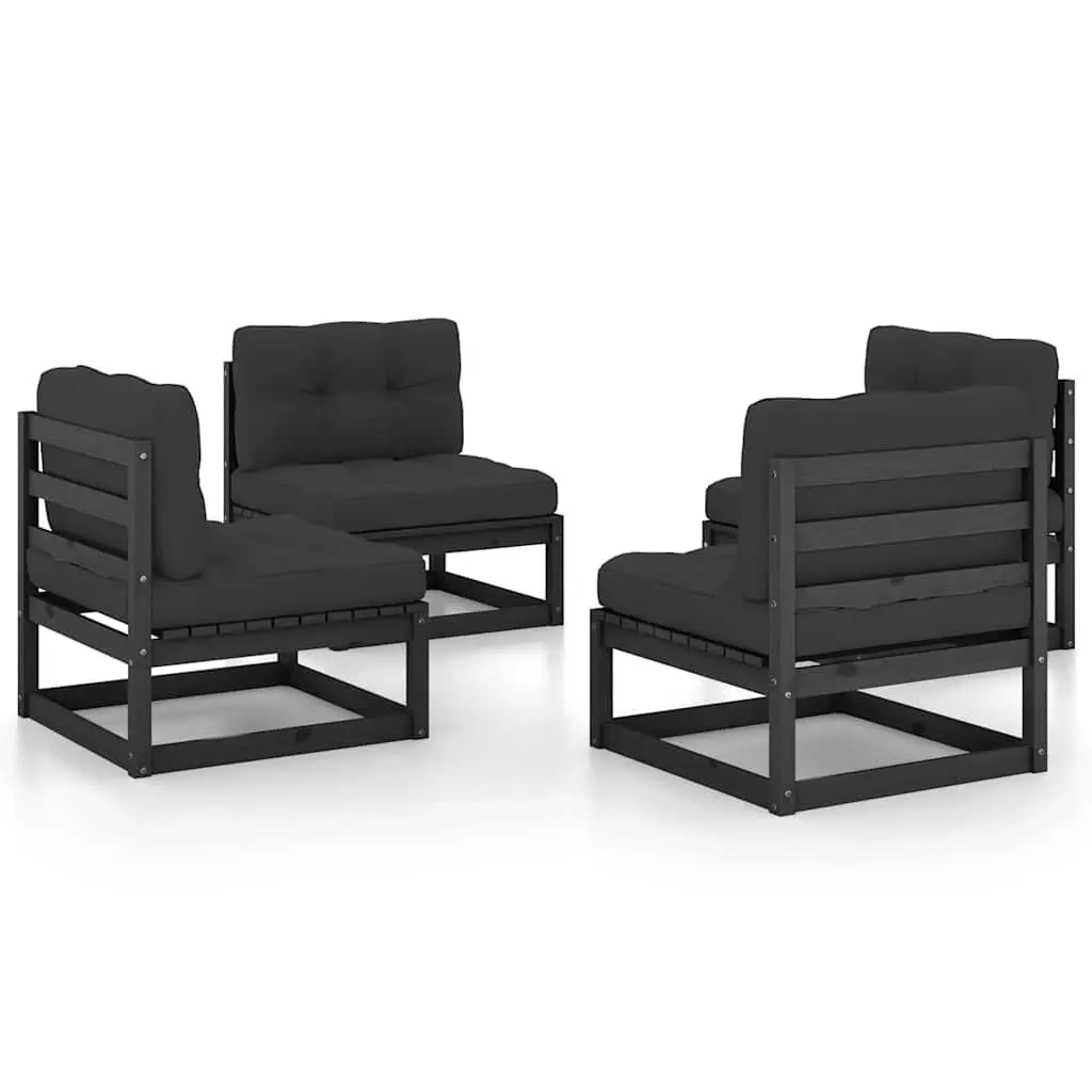 Garden Lounge Set 4 Piece with Cushions Solid Pinewood Outdoor Furniture Black