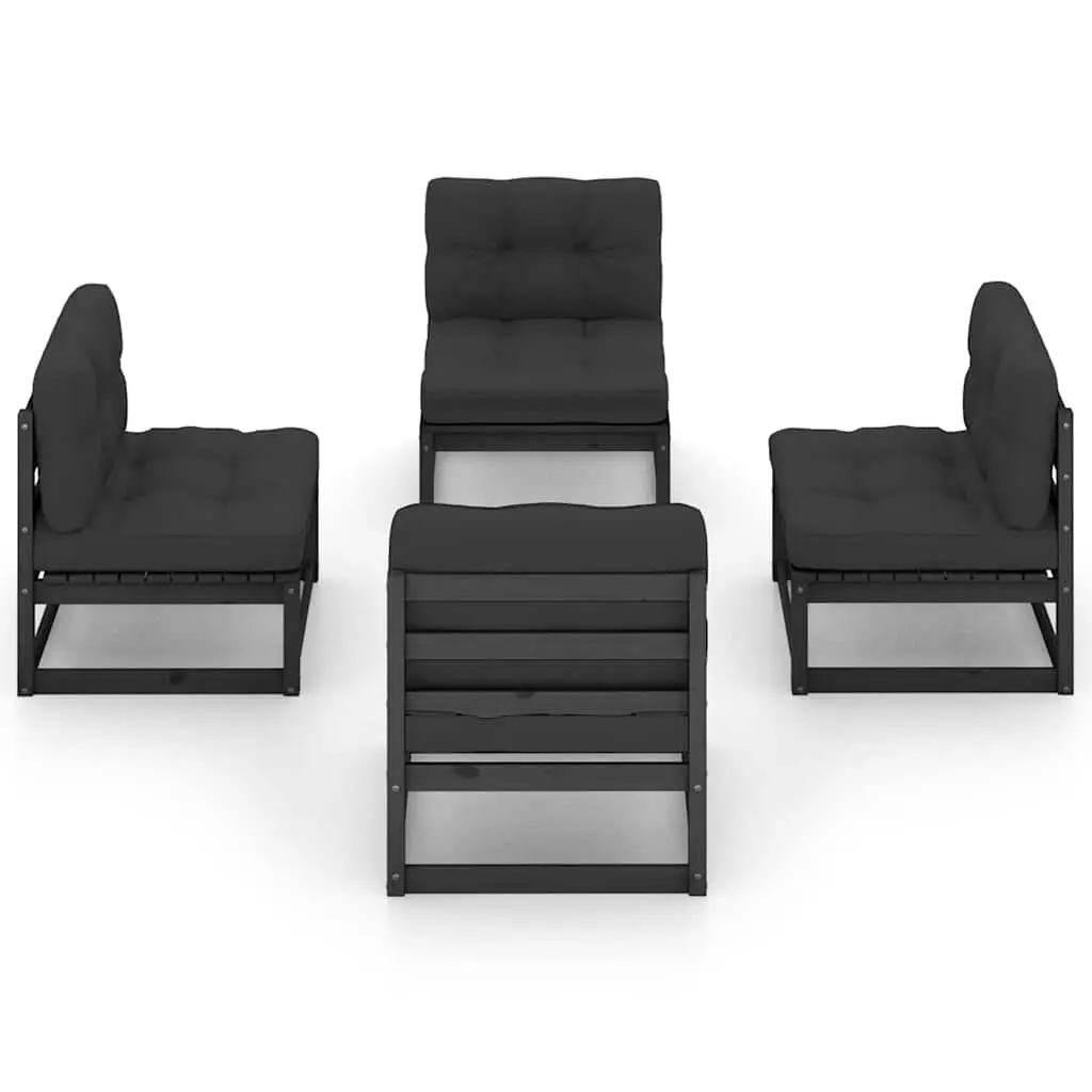 Garden Lounge Set 4 Piece with Cushions Solid Pinewood Outdoor Furniture Black