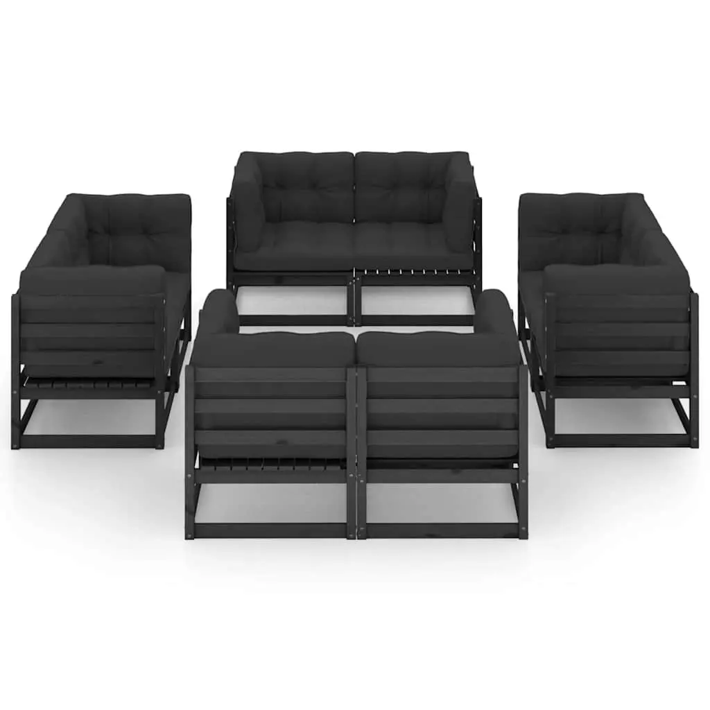 Garden Lounge Set Solid Pinewood 8 Piece Outdoor Furniture Black