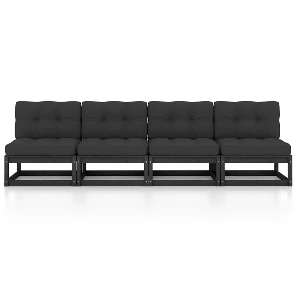 Garden Sofa Solid Pinewood 4-Seater Black with Cushions Outdoor Patio Furniture