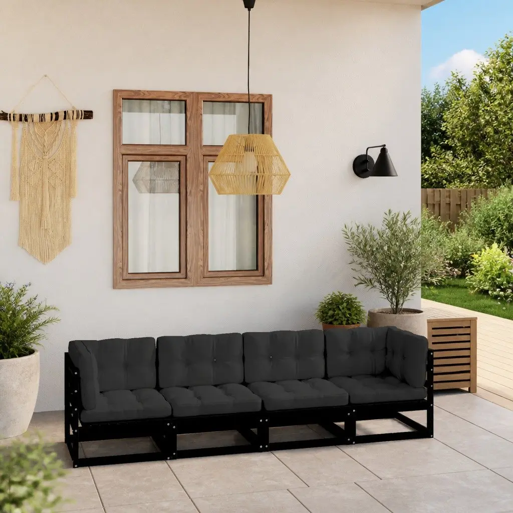 4-Seater Garden Sofa with Cushions Outdoor Patio Couch Pine Wood Backyard Seat