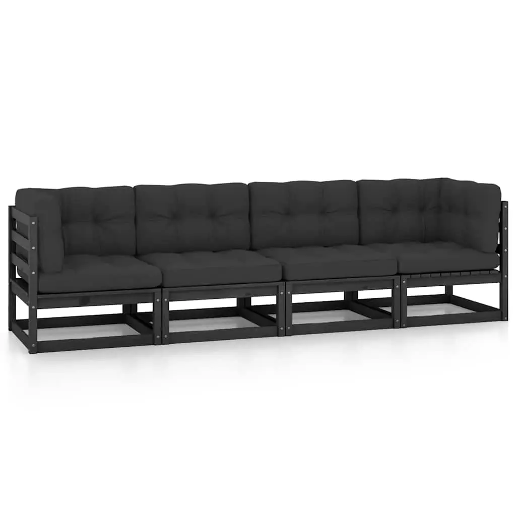 4-Seater Garden Sofa with Cushions Outdoor Patio Couch Pine Wood Backyard Seat
