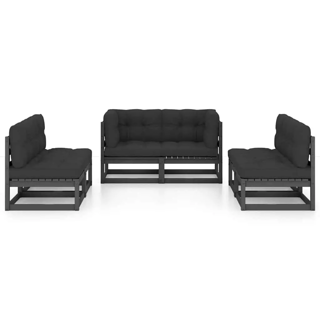 Garden Lounge Set Solid Pinewood 6 Piece Outdoor Furniture with Cushions Black