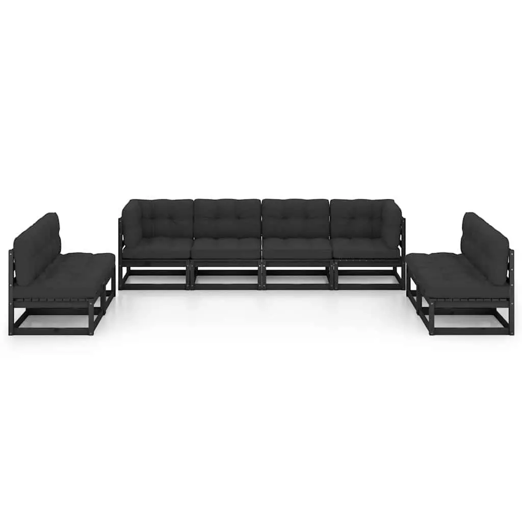 Garden Lounge Set Solid Pinewood 8 Piece Modular Outdoor Furniture with Cushions Black