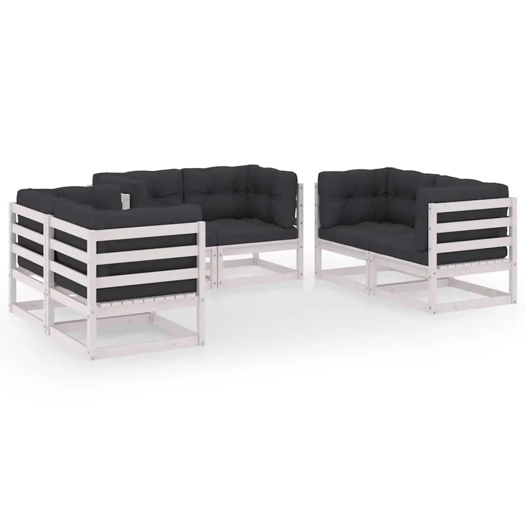 Garden Lounge Set Solid Pinewood Modular 6 Piece Outdoor Furniture with Cushions White