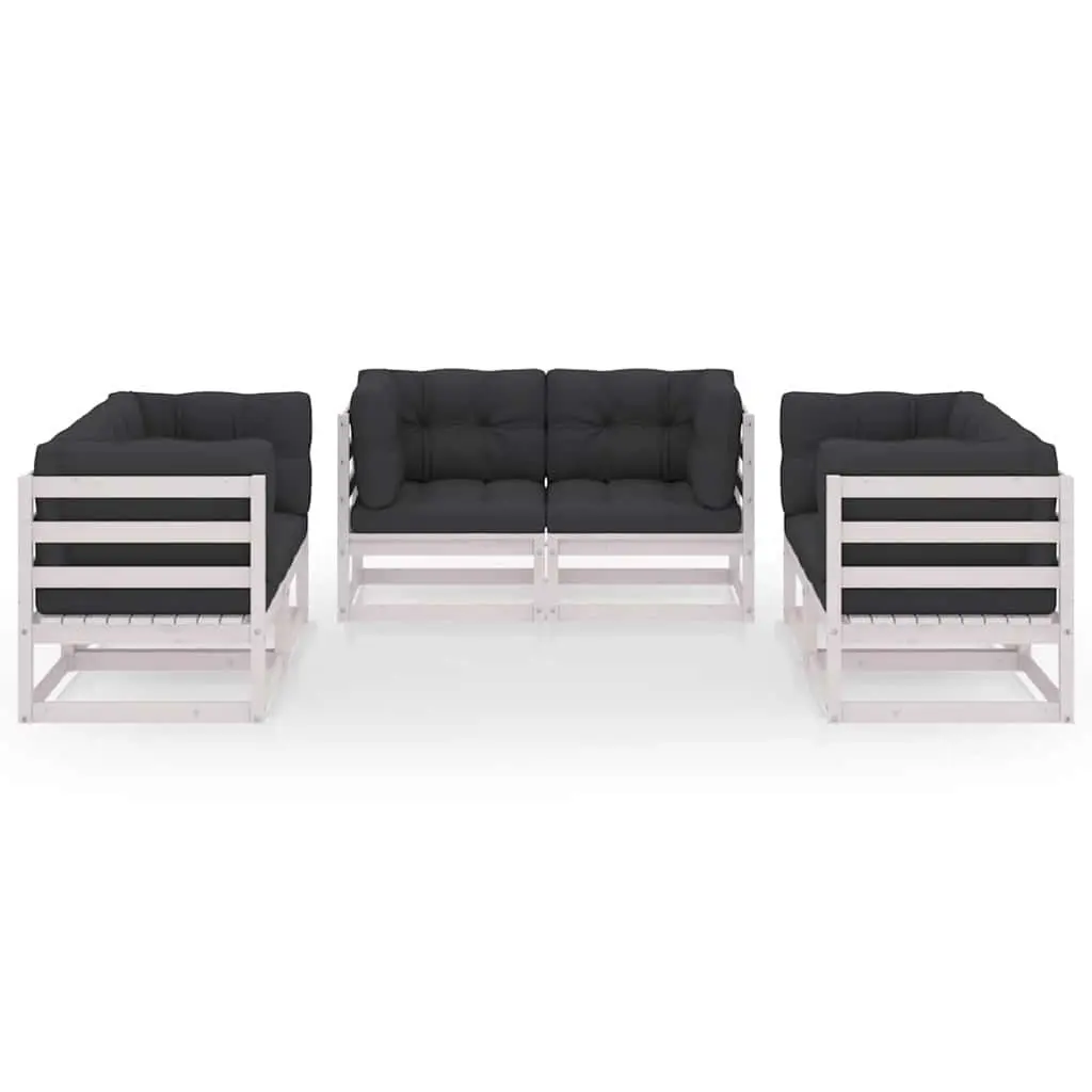 Garden Lounge Set Solid Pinewood Modular 6 Piece Outdoor Furniture with Cushions White