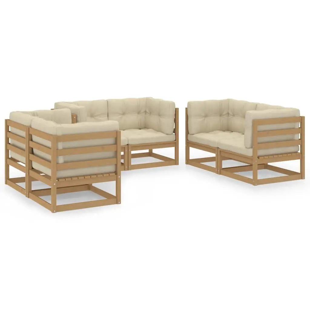 Garden Lounge Set Solid Pinewood 6 Piece Outdoor Furniture with Cushions Brown Modular