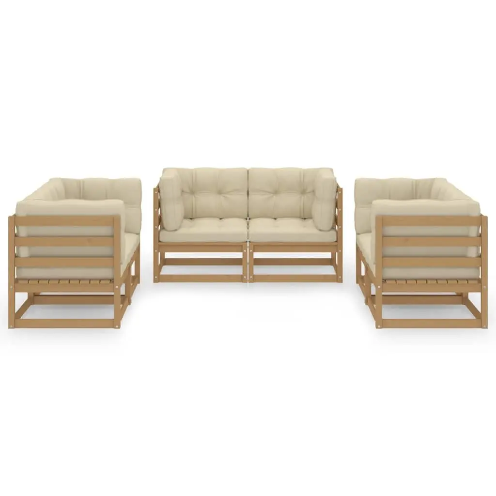Garden Lounge Set Solid Pinewood 6 Piece Outdoor Furniture with Cushions Brown Modular