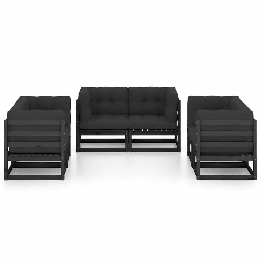 Garden Lounge Set 6 Piece Outdoor Furniture with Cushions Pinewood Black