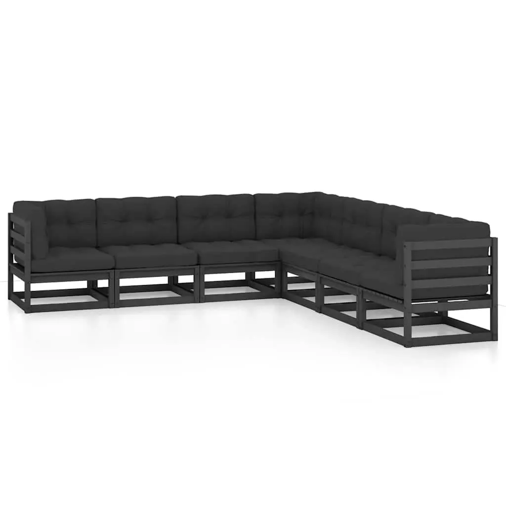 Garden Lounge Set 7 Piece Outdoor Furniture with Cushions Pinewood Black