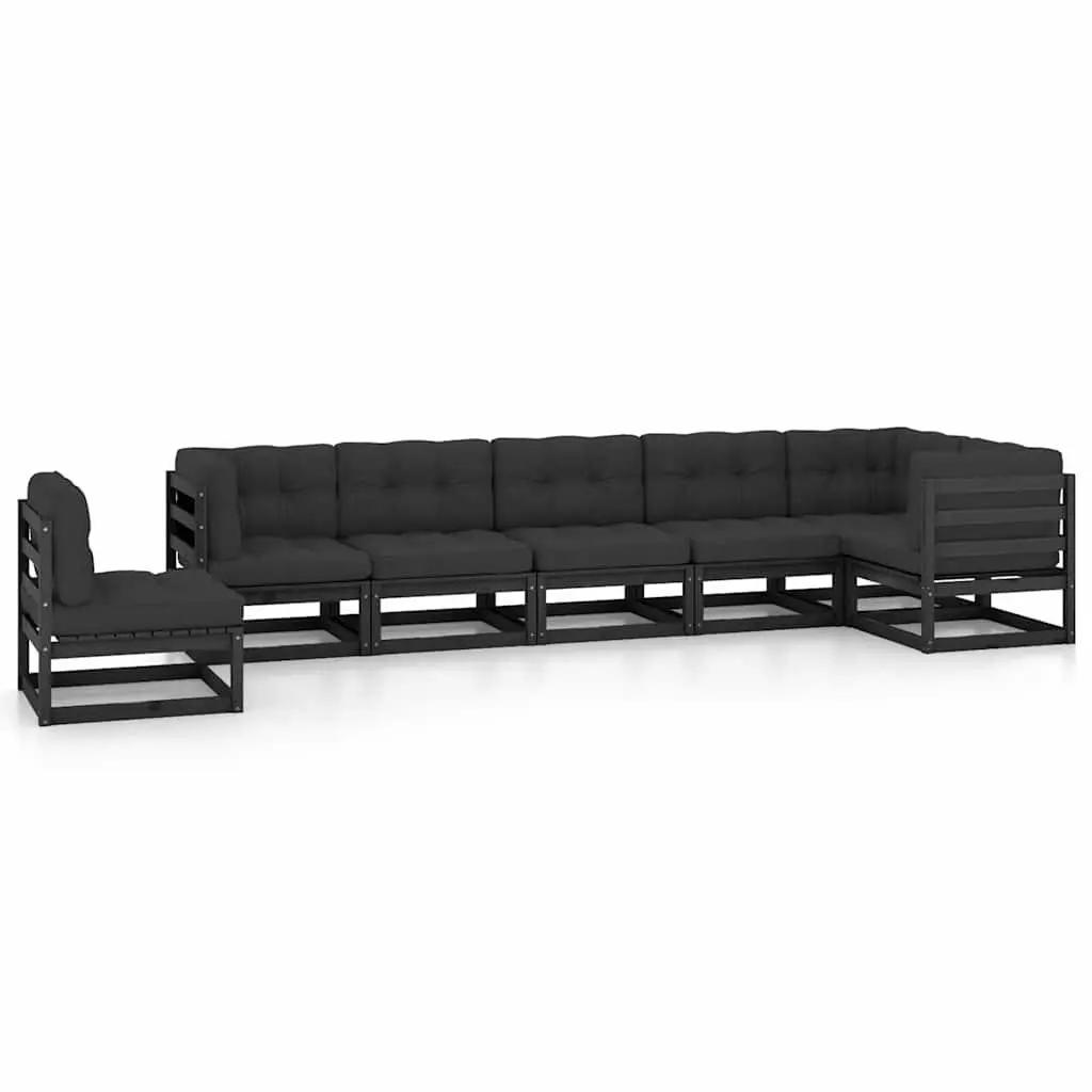 Garden Lounge Set Solid Pinewood 7 Piece Modular Outdoor Furniture with Cushions Black