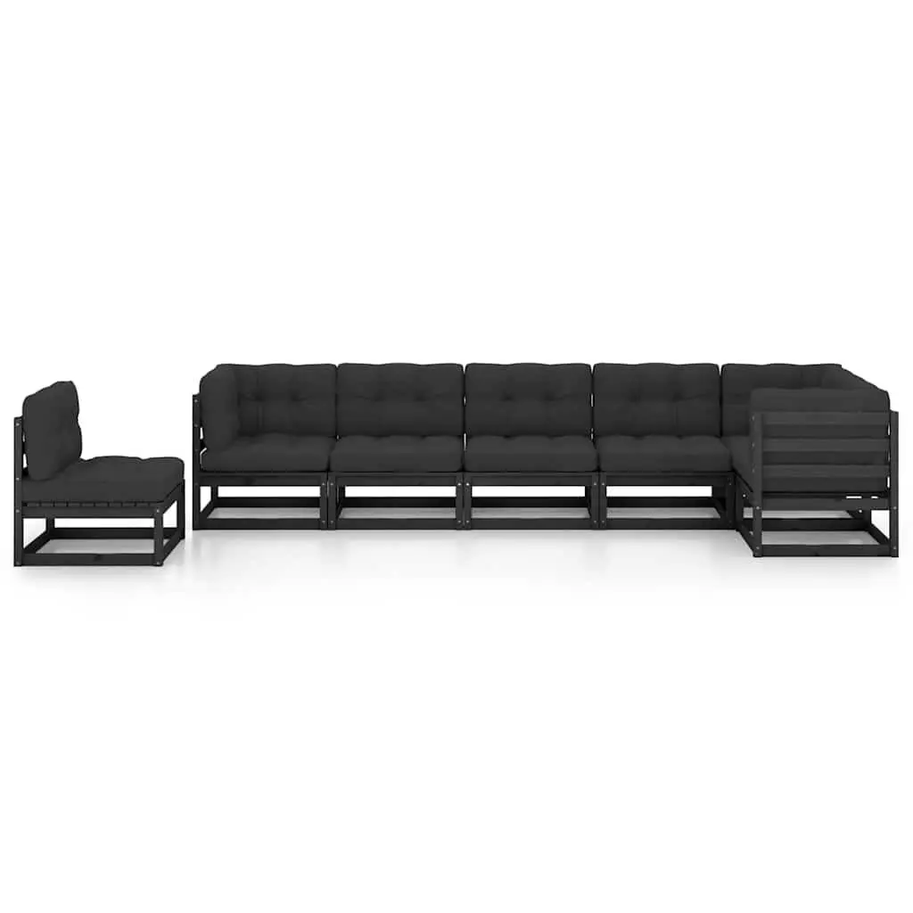 Garden Lounge Set Solid Pinewood 7 Piece Modular Outdoor Furniture with Cushions Black