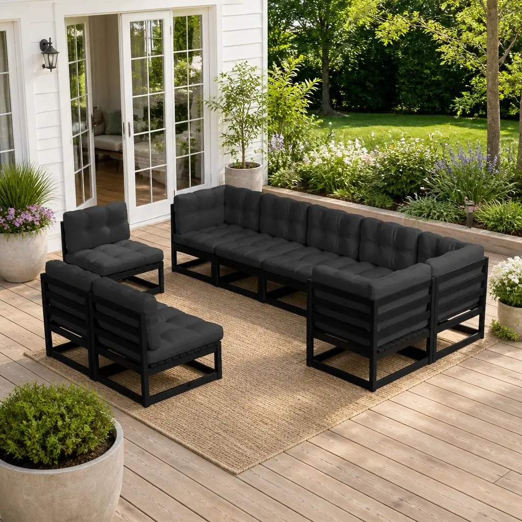 Garden Lounge Set 9 Piece Outdoor Furniture Black with Cushions Modular