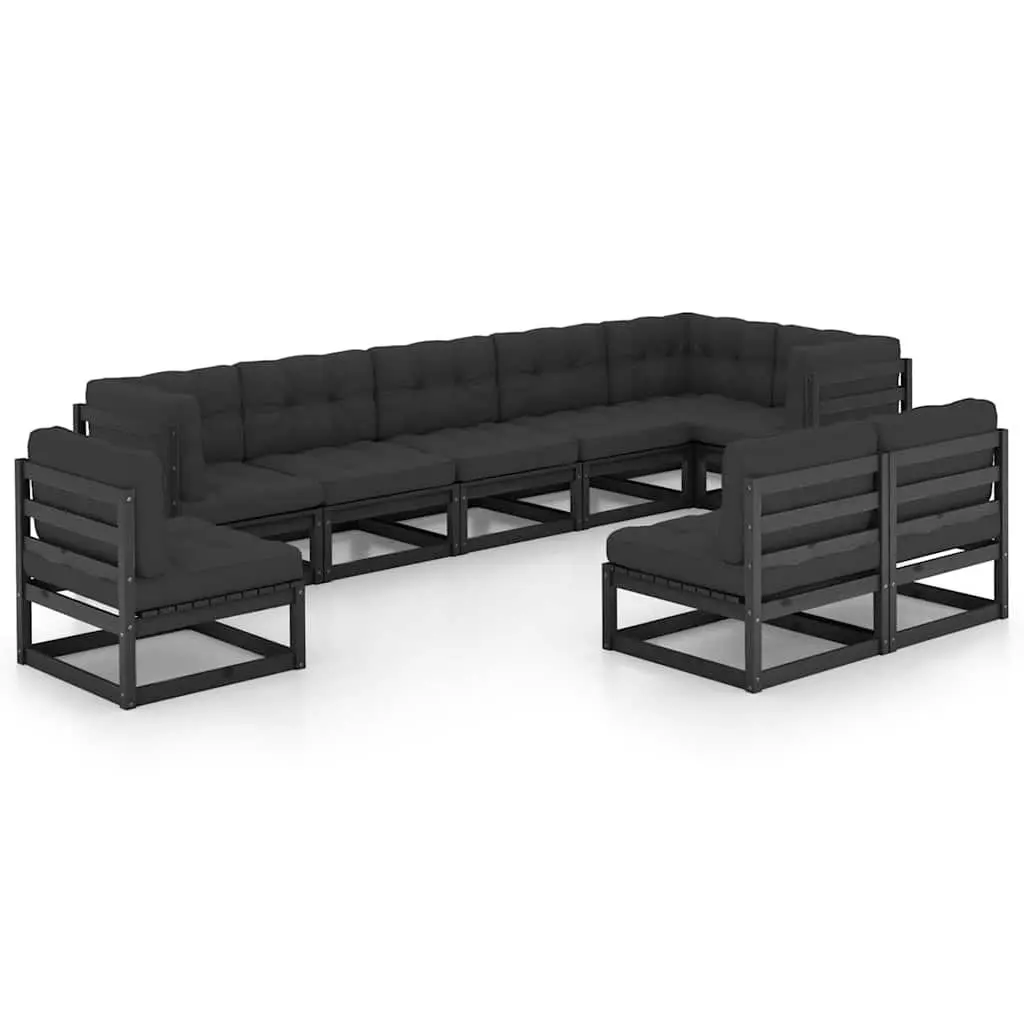 Garden Lounge Set 9 Piece Outdoor Furniture Black with Cushions Modular