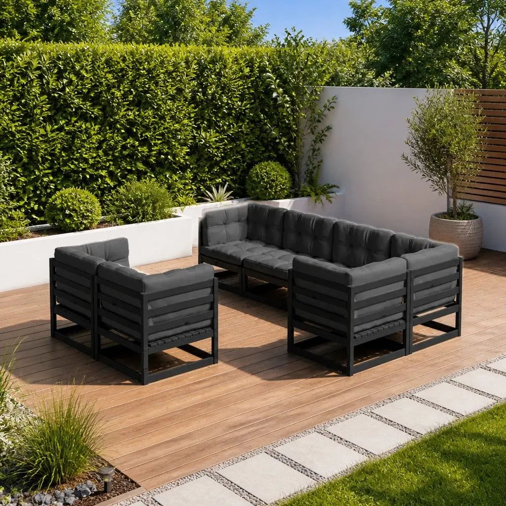 Garden Lounge Set 7 Piece Outdoor Furniture with Cushions Solid Pinewood Black