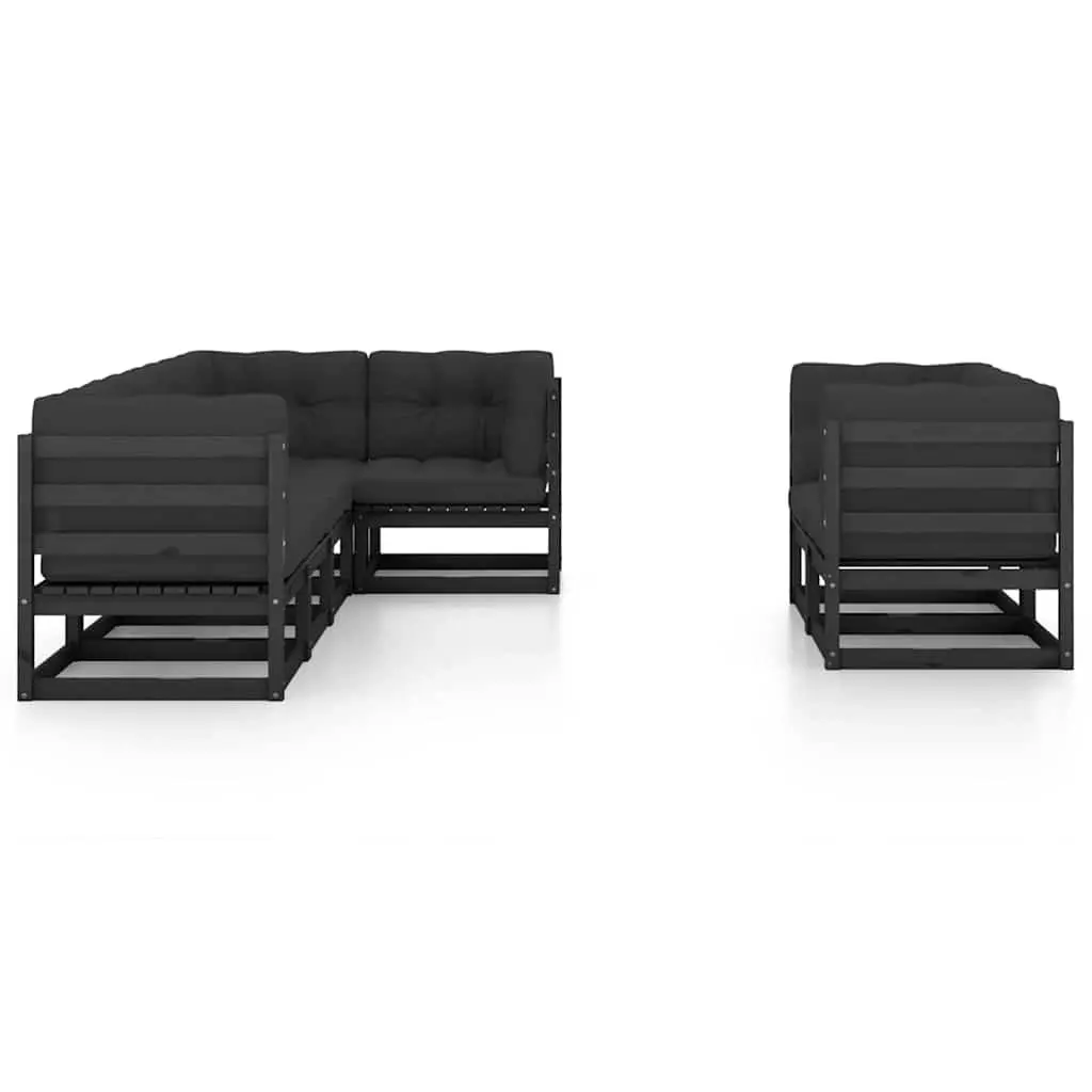 Garden Lounge Set 7 Piece Outdoor Furniture with Cushions Solid Pinewood Black