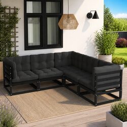Functional 5-Piece Outdoor Lounge Set with Black Cushions
