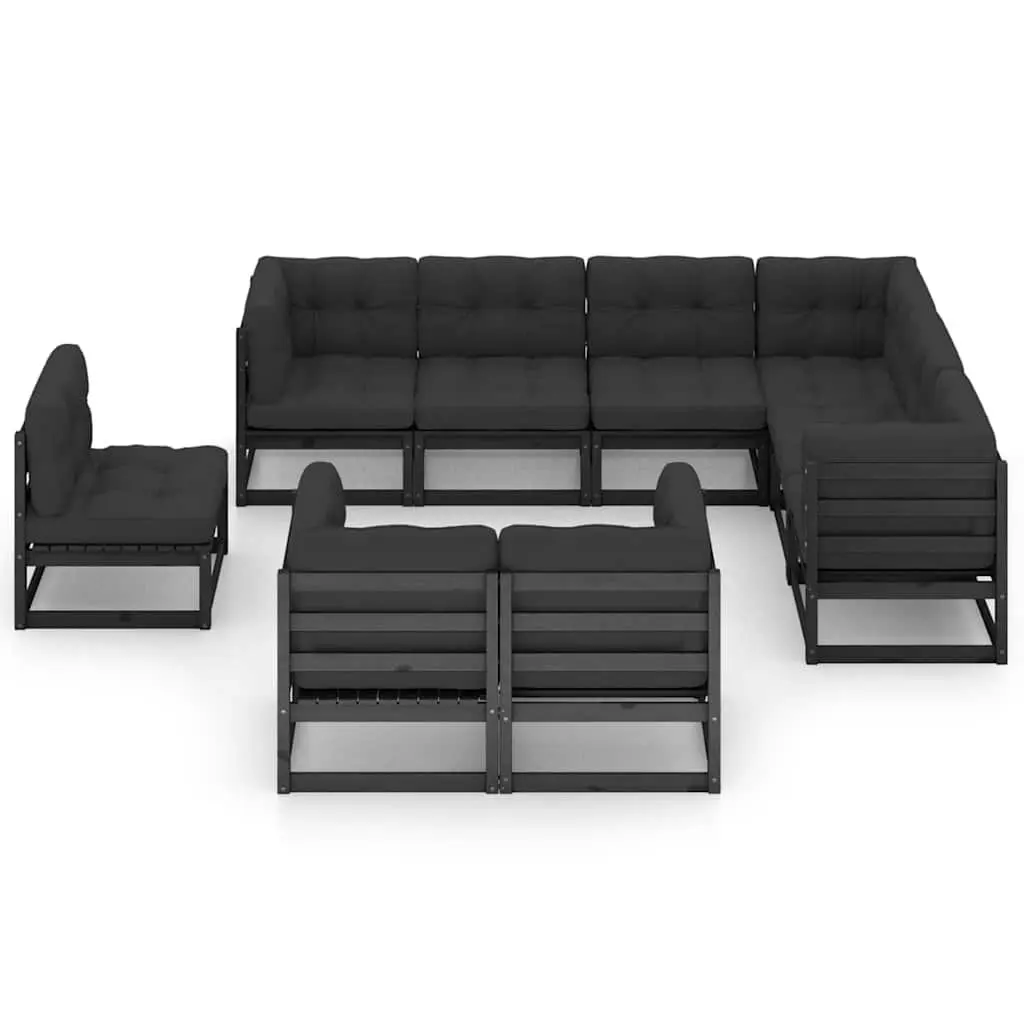 Garden Lounge Set 9 Piece Outdoor Furniture with Cushions Black Pinewood Sofa