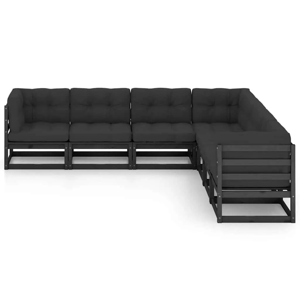 7 Piece Garden Lounge Set Solid Pinewood Black with Cushions Outdoor Furniture