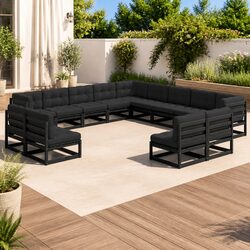 Garden Lounge Set 13 Piece Outdoor Furniture Sofa with Cushions Black Pinewood