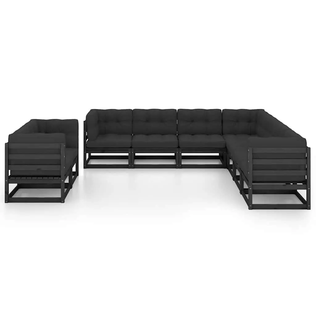 9 Piece Outdoor Sofa Set Black Solid Pinewood Garden Lounge with Cushions