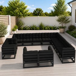 Garden Lounge Set 13 Piece Outdoor Furniture with Cushions Black Pinewood